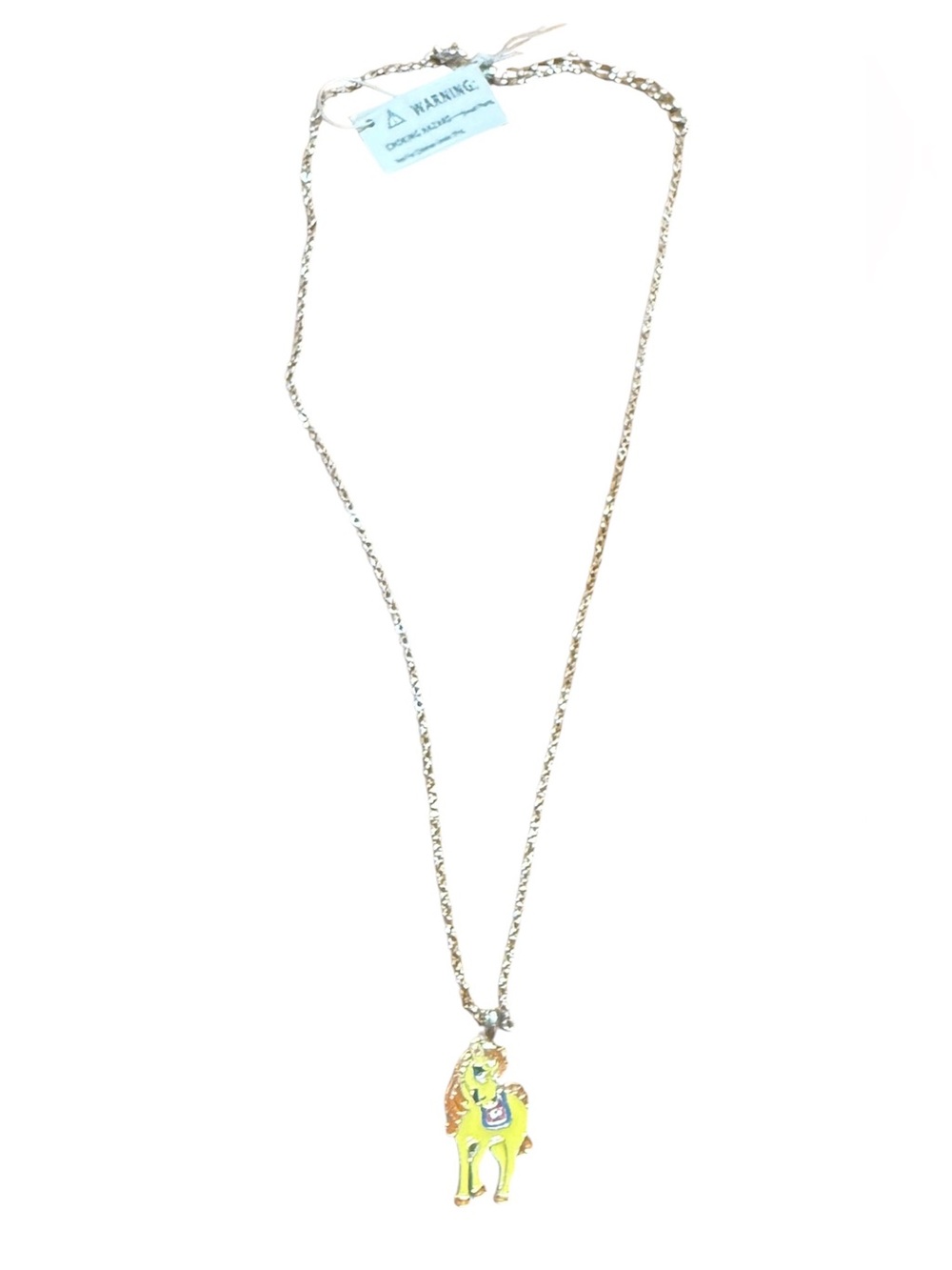 Silver-tone chain necklace yellow enamel painted colorful pony unicorn pendant